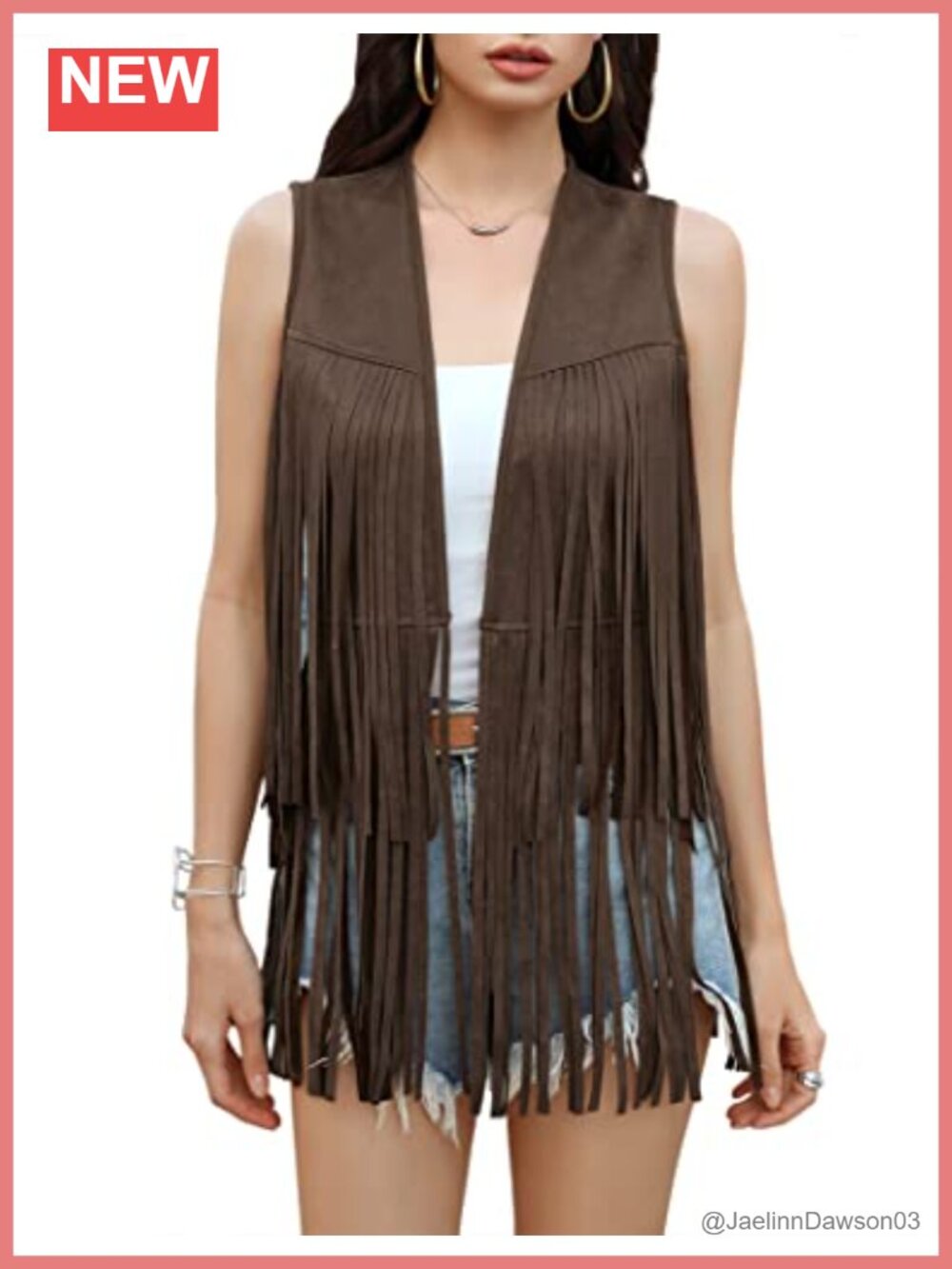 Faux Suede Fringe Vest 70s Hippie Sleeveless Western Boho Layering
